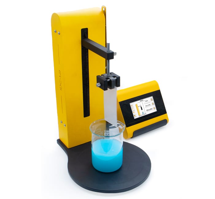 IDC-12 Dip Coater laboratory thin film coating system with beaker of blue solution